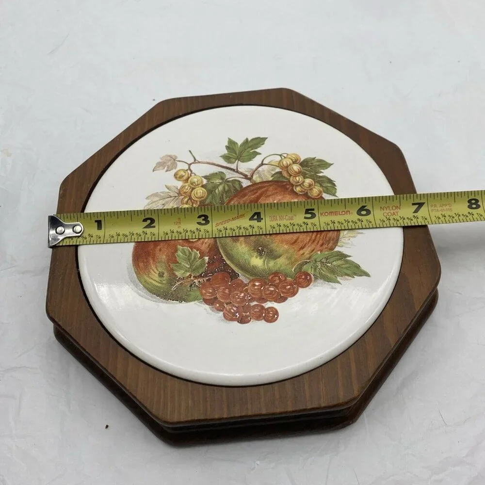 Vintage Ceramic Tile Wood Trivet Wall Hanging Octagonal Traditional Farmhouse‎